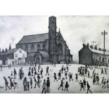 •LAURENCE STEPHEN LOWRY (1887 - 1976) ARTIST SIGNED PRINT OF A PENCIL DRAWING 'St Mary's, Beswick'