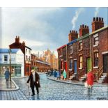 PATRICK BURKE (modern) OIL PAINTING ON CANVAS-BOARD 'George Leigh Street, Manchester' Signed. 7¼"