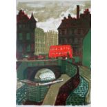 NORMAN C. JAQUES (1926 - 2014) COLOUR LITHOGRAPH 'Princess Rd, Manchester'28" x 20" (71 x 51cm)