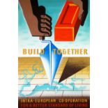 NORMAN C. JAQUES (1926 - 2014) HANDPAINTED GOUACHE ADVERTISING GRAPHIC ON BOARD 'Build together