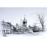 MARC GRIMSHAW (b. 1957) PENCIL DRAWING 'Lymm Cross, Cheshire' Signed lower right Approximately 10" x