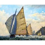 •TONY FORREST (1961) OIL PAINTING ON CANVAS Yachts racing off the coast Signed 20" x 24" (51 x