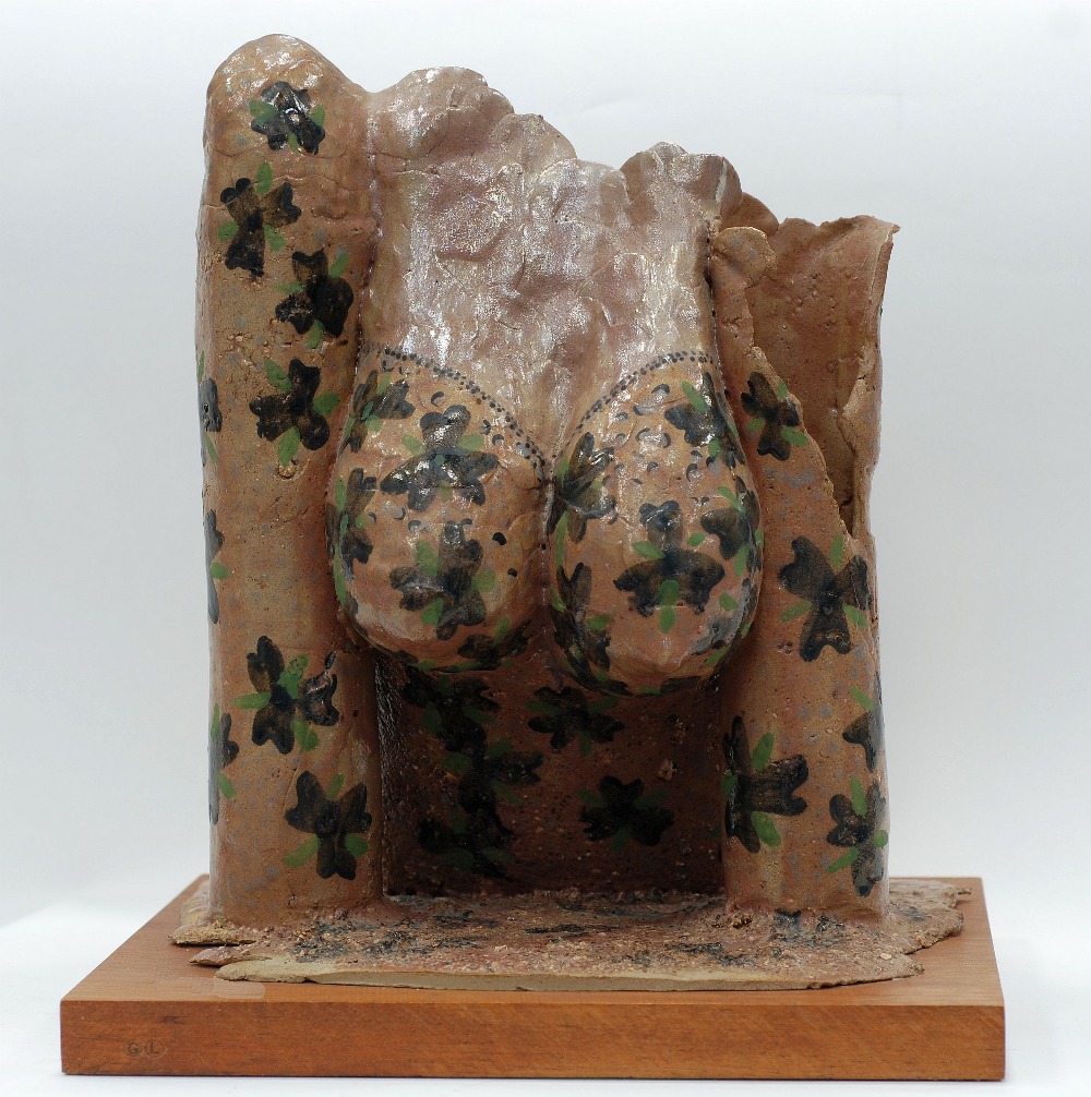 GLENYS LATHAM CERAMIC SCULPTURE 'Dressed in Pink' 12" high (30.5cm), circa 1984 mounted on a