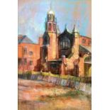 GORDON RADFORD (1936-2015) COLOURED CHALK DRAWING A church Signed 18" x 12" (45.5 x 30.5 cm)