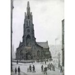 •LAURENCE STEPHEN LOWRY (1887 - 1976) ARTIST SIGNED PRINT OF A PENCIL DRAWING 'St. Simons Church' An
