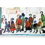 •LAURENCE STEPHEN LOWRY (1887 - 1976) ARTIST SIGNED COLOUR PRINT 'People Standing About' An