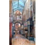 GORDON RADFORD (1936-2015) COLOURED CHALK DRAWING An arcade with two figures Signed 19½" x 12" (49.5