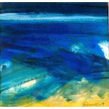 MARGARET KNOTT (TWENTIETH CENTURY) GOUACHE DRAWING Abstract in blue and yellow Signed 8 ½" x 8 ¾" (