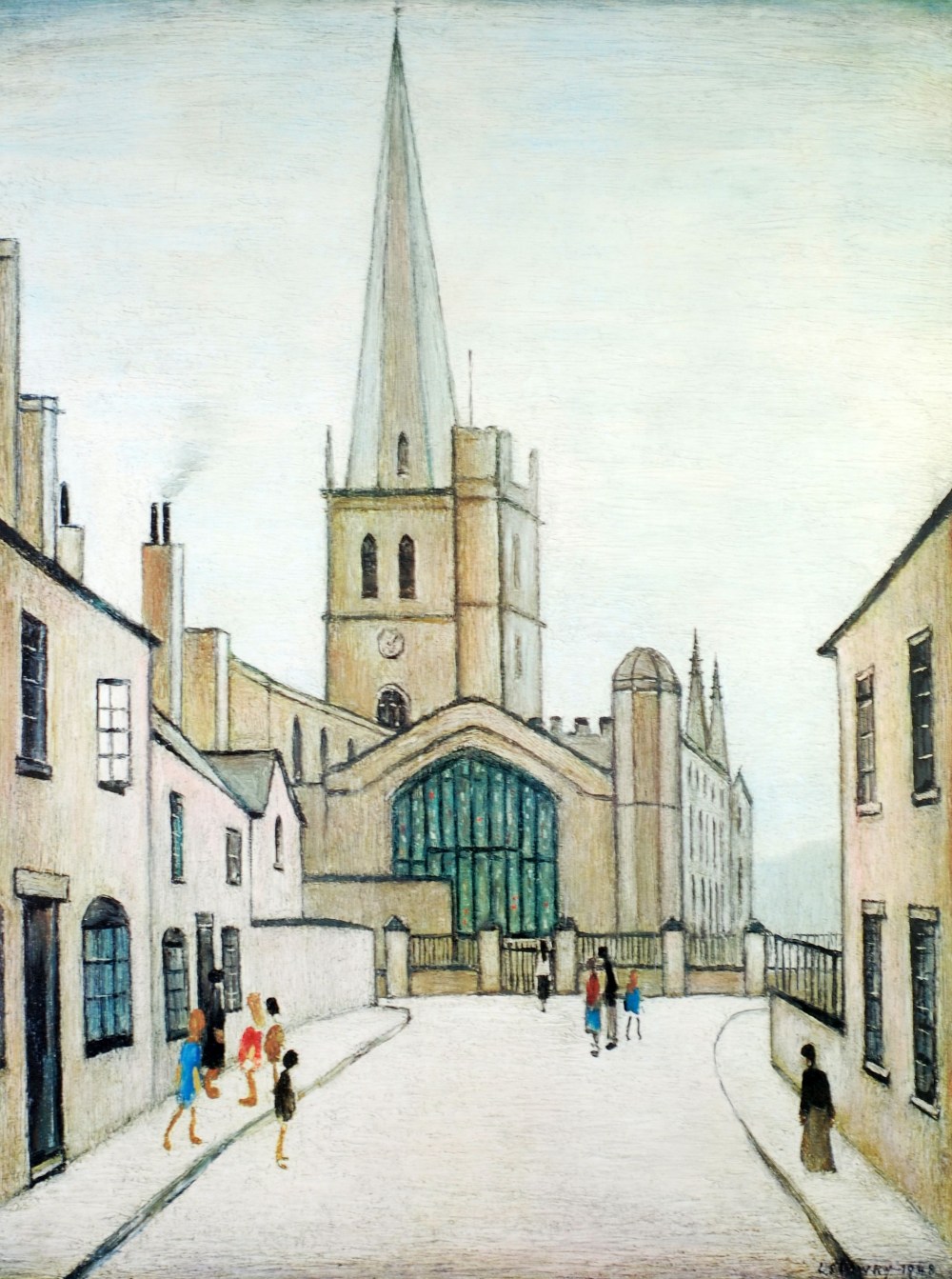 •LAURENCE STEPHEN LOWRY (1887 - 1976) ARTIST SIGNED COLOUR PRINT 'Burford Church' An edition of