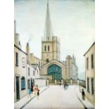 •LAURENCE STEPHEN LOWRY (1887 - 1976) ARTIST SIGNED COLOUR PRINT 'Burford Church' An edition of