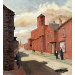 ROGER HAMPSON (1925 - 1996) OIL PAINTING ON BOARD 'Mossfield Mill, Bolton' Signed, titled and