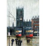 ARTHUR DELANEY (1927 - 1987) OIL PAINTING 'Manchester Cathedral' Signed 10" x 7 1/4" (25.5 x 18.