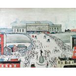 •LAURENCE STEPHEN LOWRY (1887 - 1976) ARTIST SIGNED COLOUR PRINT 'Station Approach' An edition of