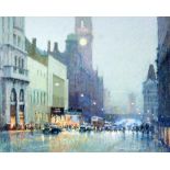 •BOB RICHARDSON (b.1938) PASTEL DRAWING 'Oxford Road, Manchester' Signed 17¾" x 21¾" (45 x 55.5 cm)