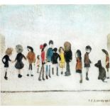 •LAURENCE STEPHEN LOWRY (1887 - 1976) ARTIST SIGNED COLOUR PRINT 'Group of Children' An edition of