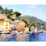 •BOB RICHARDSON (b.1938) PASTEL DRAWING An Italian lake scene Signed 17" x 20¾" (43 x 53 cm