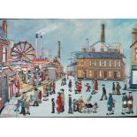 B. J. GORDON (Liverpool 20th/21st Century) OIL PAINTING ON ENGRAVED SLATE PANEL 'The Fair' Signed