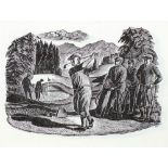 NORMAN JAQUES (1926 - 2014) WOOD CUT PRINTING BLOCK Golfers 4" x 5" (10.2 x 12.7cm), the block