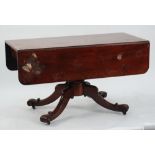 EARLY VICTORIAN MAHOGANY LARGE PEDESTAL PEMBROKE TABLE, the rounded oblong top above a single end