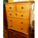 VICTORIAN PINE COMMODE FACED AS A CHEST OF TWO SHORT AND THREE FALSE DRAWERS