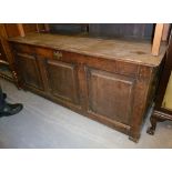 ANTIQUE OAK COFFER, WITH THREE PANEL FRONT (INTERIOR ALTERED)