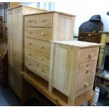 'SCANDANAVIA' PINE BEDROOM SUITE OF FOUR PIECES, VIZ A TWO DOOR WARDROBE, 2'6" WIDE, A CHEST OF FIVE