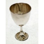 SILVER WINE GOBLET, with ovoid bowl, on knopped stem and circular foot, 4" (10.2cm) high, Birmingham