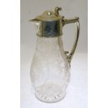 VICTORIAN SILVER MOUNTED GLASS CLARET JUG, SHEFFIELD 1879, the pear-shape body finely wheel engraved