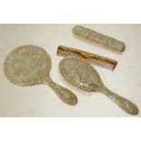 A MODERN SILVER BACKED BRUSH SET viz HAND MIRROR, HAIR BRUSH, CLOTHES BRUSH AND COMB, Birmingham