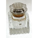 NINETEENTH CENTURY BISHOP'S LARGE AND HEAVY CUT GLASS INKWELL, square, with facet cut shoulders