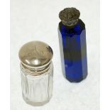 EDWARDIAN PANELLED GLASS CIRCULAR SMELLING SALTS BOTTLE, with silver mount and hinged domed lid, 2