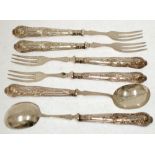 SET OF SIX DESSERT FORKS AND 6 MATCHING DESSERT SPOONS, with EP tines and bowls, silver Kings