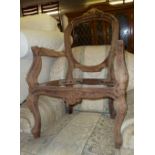 TWENTIETH CENTURY STRIPPED AND UNPOLISHED WOOD FRAMED FRENCH STYLE OPEN ARMCHAIR (in need of