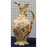 R.W., GERMAN BLUSH CHINA LARGE EWER, of oviform with rustic gilt scroll handle and leaf scrolled