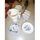 WEDGWOOD POTTERY 'PETER RABBIT' MUG; 3 MASONS POTTERY CIGARETTE RECEIVERS AND AN ASHTRAY, ROYAL