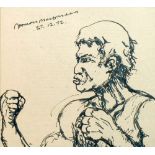 NORMAN McDONALD (20th CENTURY) INK DRAWING 'Boxer' Signed and dated (19)72 6 1/4" x 7" (16 x 17.7cm)