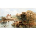 SOPHIE S. WARREN (fl.1860) WATERCOLOUR DRAWING 'Caversham Mill, Thames Valley River landscape with