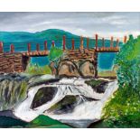 NORMAN McDONALD (20th CENTURY) TWO OIL PAINTINGS ON CANVAS 'Garth Bridge, Capel Curig' Signed and