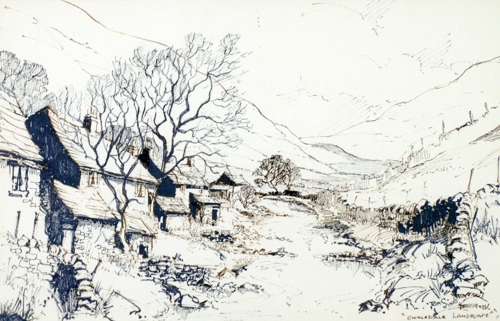 TOM SYKES (Twentieth Century) PEN AND INK Swaledale landscape' Signed and titled 9" x 14" (22.9cm - Image 2 of 2