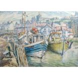 GORDON CUMMING (Twentieth Century( WATERCOLOUR DRAWING Boat scene in Whitby signed and dated (19) 88