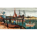 MAGGI (Twentieth Century) WATERCOLOUR DRAWING Harbour scene, possibly central or South America 12" x