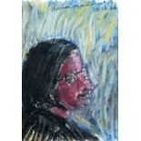 NORMAN McDONALD (20th CENTURY) TWO PENCIL AND OIL PASTEL DRAWING 'Woman with black headscarf' Signed