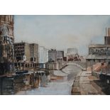 G H WRIGHT (modern) GREY WASH DRAWINGS AND A WATERCOLOUR DRAWING, SIX Views of Manchester and