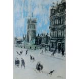 •HAROLD RILEY (b 1934) SET OF FOUR ARTIST SIGNED PRINTS OF MIXED MEDIA DRAWINGS Manchester Scenes