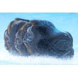 VANDA STROHNEROVA (21st Century) OIL ON CANVAS Three charging buffaloes in surf 'Power' Signed and