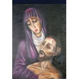 VANDA STROHNEROVA (21st Century) OIL PAINTING ON CANVAS Virgin Mary and Jesus 'Mother' Signed and