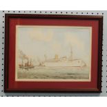 D.G.M. GARDNER WATERCOLOUR DRAWING Liner 'Strathmare' on the Mersey at Liverpool Signed and dated