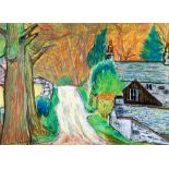 NORMAN McDONALD (20th CENTURY) OIL PASTEL DRAWING 'Path and old house, Betws-y-Coed' Signed and