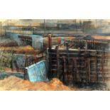 GORDON RADFORD (b.1936) COLOURED CHALK DRAWING A study of Industrial workings Signed 12" x 18½" (