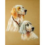 H. JOHNSTON (Twentieth Century) PASTEL ON BUFF PAPER Two head studies of dogs Signed 16 1/2" x